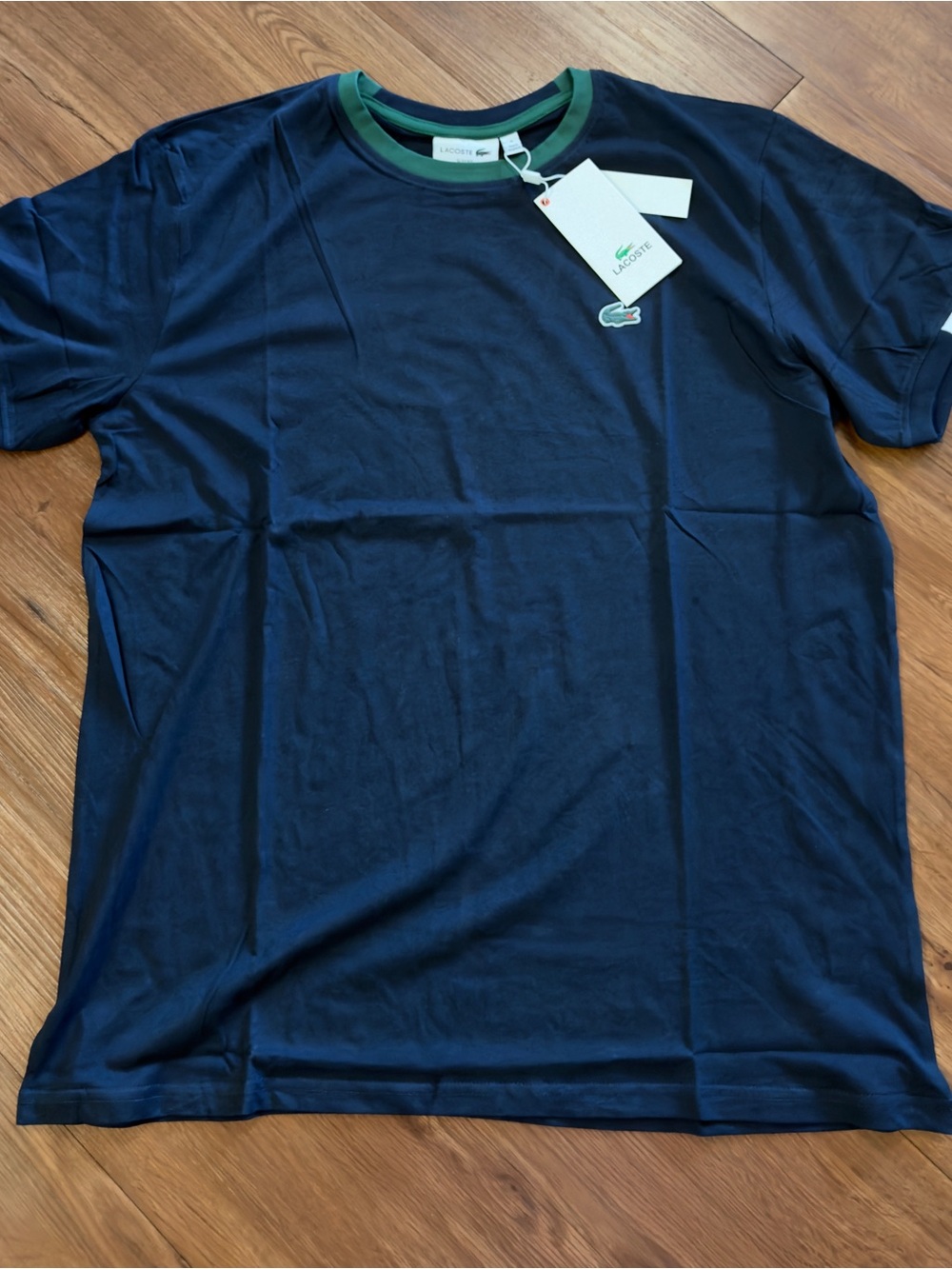 Lacoste Men’s Navy Crewneck T-Shirt with Green Trim